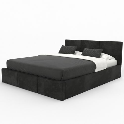 ŁÓŻKO TAPICEROWANE DO SYPIALNI 180x200 ŁÓŻKO PODWÓJNE Z POJEMNIKIEM CZARNE na Arena.pl