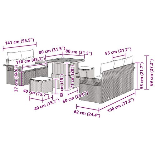 Zestaw Sof na Ogród 8 pcs Czarny polirattan na Arena.pl