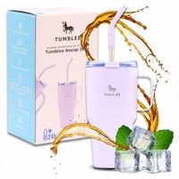 MOCNY Kubek Termiczny ze Stalową Słomką i Uchwytem na Kawę Herbatę