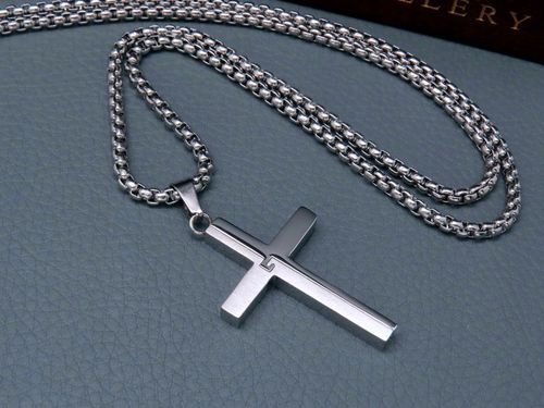 SREBRNY ŁAŃCUSZEK Z KRZYŻYKIEM STAL CHIRURGICZNA 316L SPLOT KRÓLEWSKI 60CM na Arena.pl