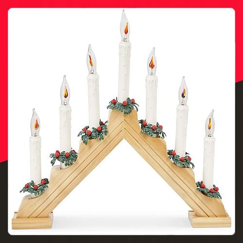 7 LED ŚWIECZNIK ADWENTOWY ŚWIĄTECZNY DREWNIANY ŚWIECE LAMPKI ŚWIECZKI PRĄD na Arena.pl