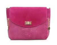 VERA PELLE torebka damska zamszowa listonoszka z paskiem V290 fuksja