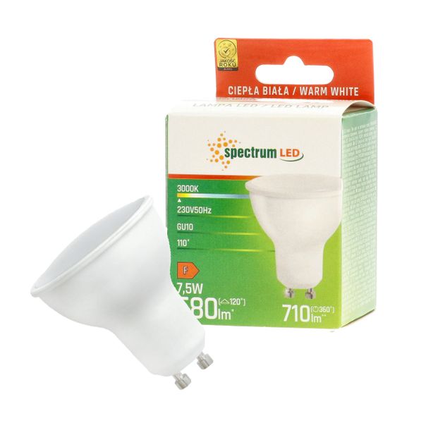 Żarówka LED GU10 7,5W 230V barwa ciepła WW WOJ+14592 10 SZTUK SPECTRUM LED zdjęcie 2