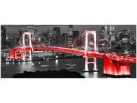 100X40CM ZEGAR TOKYO MOST TĘCZOWY CZERWIENI OBRAZ DRUK