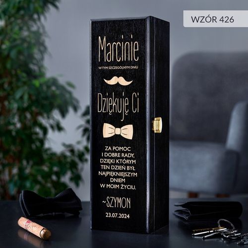 PODZIĘKOWANIE DLA ŚWIADKA PREZENT DLA ŚWIADKA DREWNIANA SKRZYNKA NA WINO na Arena.pl