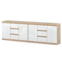 Komoda Pojemna Nowoczesna Szafka Dąb Sonoma Biały Połysk 6 Szuflad Duża