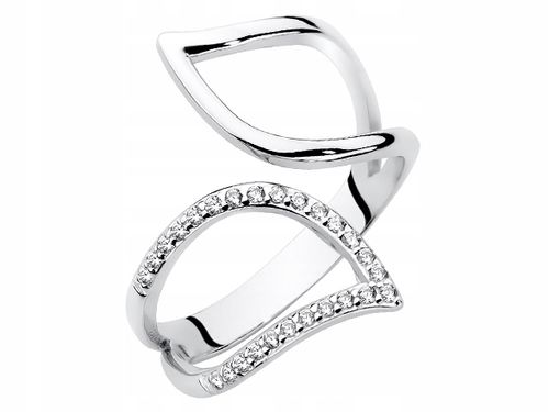 Srebrny Liść Szeroki Pierścionek Listek z Cyrkoniami Srebro 925 Rodowany na Arena.pl