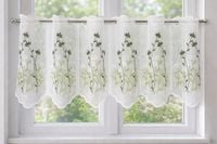 Zazdrostka biała firana kuchenna HAFTOWANE KWIATY wiosenna kuchnia 128x35