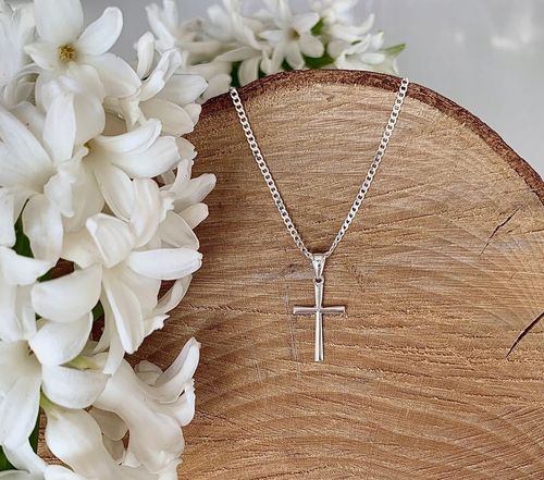 SREBRNY ZESTAW KOMUNIJNY ŁAŃCUSZEK I KRZYŻYK 40CM NA PREZENT na Arena.pl