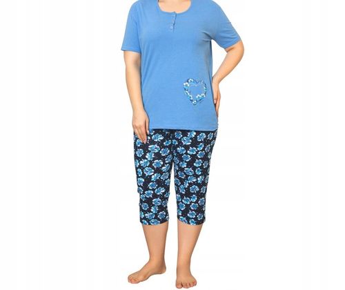 BAWEŁNIANA PIŻAMA DAMSKA DUŻE ROZMIARY KRÓTKI RĘKAW SPODNIE 3/4 na Arena.pl