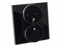 GNIAZDO PODWÓJNE SZKLANE GNIAZDKO Z BOLCEM CZARNE B-LINE ELEKTRYCZNE SZKŁO