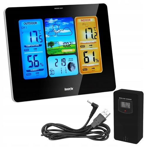 Stacja Pogodowa Bezprzewodowa IZOXIS Termometr Higrometr Zegar Czujnik na Arena.pl