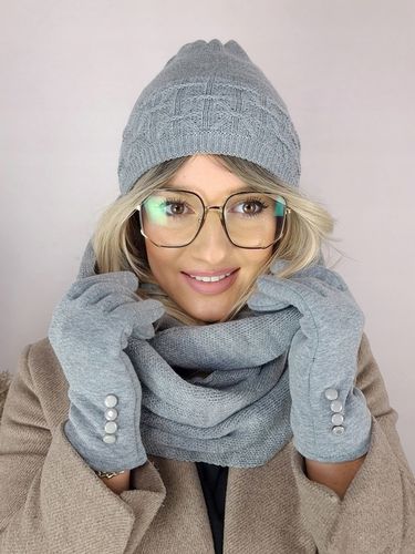 zimowy KOMPLET damski CZAPKA + KOMIN + RĘKAWICZKI dotykowe CIEPŁY na Arena.pl