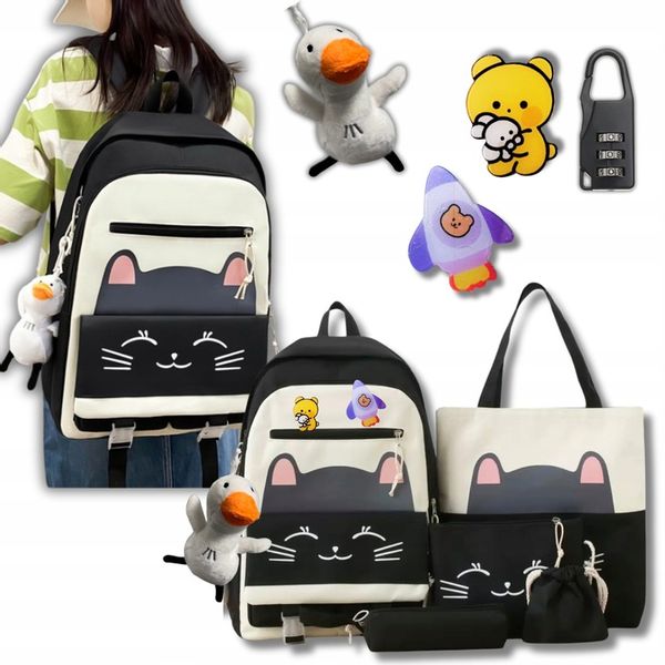 PLECAK SZKOLNY KOT KOTEK MŁODZIEŻOWY + PIÓRNIK CZARNY ZESTAW Z KOTKIEM 5w1 zdjęcie 7