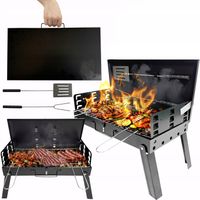 GRILL WĘGLOWY TURYSTYCZNY SKŁADANY PRZENOŚNY WALIZKA + AKCESORIA BBQ1009