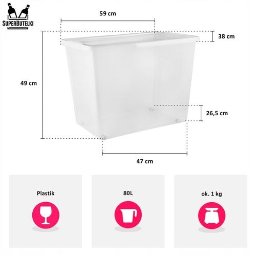 DUŻY POJEMNIK Z KÓŁKAMI 80L PLASTIKOWY ORGANIZER SZUFLADY SZAFY NA na Arena.pl