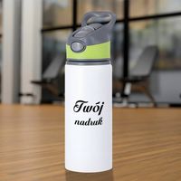 Biały bidon 650 ml z Twoim nadrukiem zielona wstawka