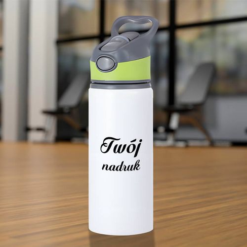 Biały bidon 650 ml z Twoim nadrukiem zielona wstawka na Arena.pl