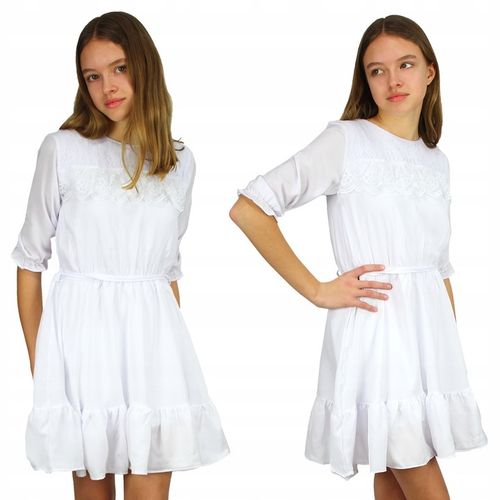 Sukienka BIAŁA Komunia KORONKA Z Falbanką 134 na Arena.pl