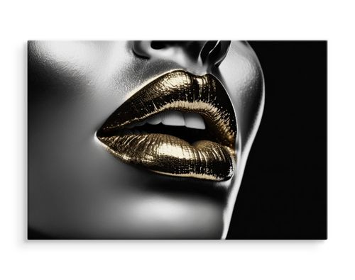 Obraz Na Płótnie Canvas Złote USTA Srebrna Twarz Abstrakcja 3D 120cm x 80cm na Arena.pl