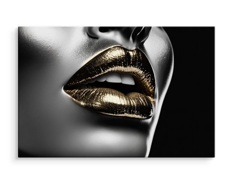 Obraz Na Płótnie Canvas Złote USTA Srebrna Twarz Abstrakcja 3D 120cm x 80cm zdjęcie 3
