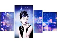 OBRAZ USTA AUDREY HEPBURN PANORAMA MIASTA NIEBIESKI