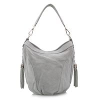 VERA PELLE torebka zamszowa worek z frędzelkami i paskiem V322 j.szara