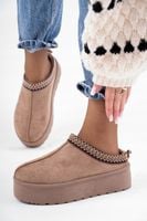 Brązowe śniegowce kapcie damskie na platformie 39