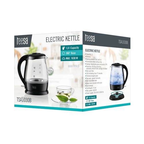 TEESA Czajnik elektryczny, szklany, 1650 W, czarny, 1 L na Arena.pl