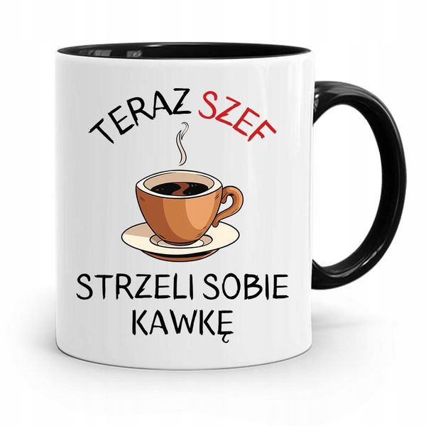 Kubek Czarny Prezent Szef Strzeli Sobię Kawkę Z Nadrukiem Ze Zdjęciem zdjęcie 1