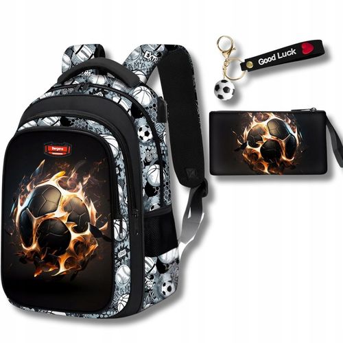 PLECAK SZKOLNY DLA CHŁOPCA PIŁKA NOŻNA TORNISTER MŁODZIEŻOWY + PIÓRNIK USB na Arena.pl