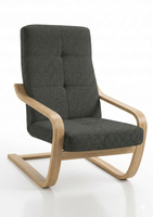 Fotel Finka bujany do salonu stelaż drewno sonoma materiał czarny