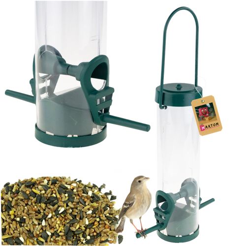 KARMNIK DLA PTAKÓW PRZEZROCZYSTY Z PODNÓŻKIEM na karmę Z DASZKIEM ZIARNA na Arena.pl