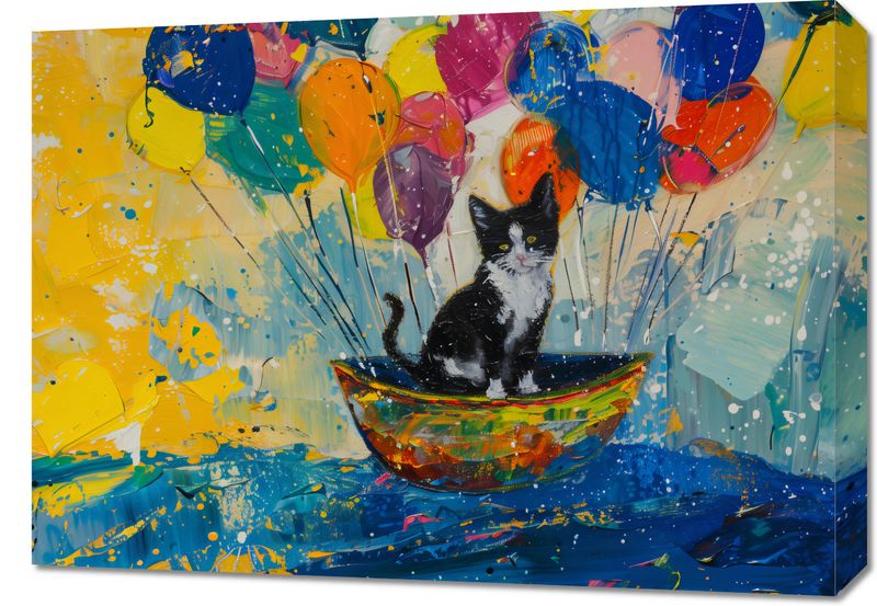 Obraz 70x50cm Kot na Łodzi zdjęcie 1