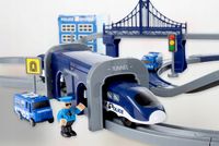 DUŻA KOLEJKA ELEKTRYCZNA POCIĄG Z WAGONIKAMI TOR NA AUTA POLICJA 92 EL