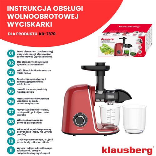 sokowirówka wyciskarka wolnoobrotowa klausberg kb-7870 na Arena.pl
