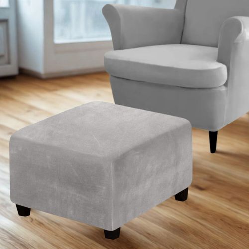 POKROWIEC NA PODNÓŻEK PUF ELASTYCZNY WELUR PREMIUM AKSAMIT JASNY SZARY. na Arena.pl