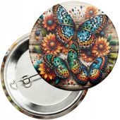 Przypinka z agrafką 59mm - MOTYL MOTYLE ROBAK SKRZYDŁA WIOSNA KWIATY