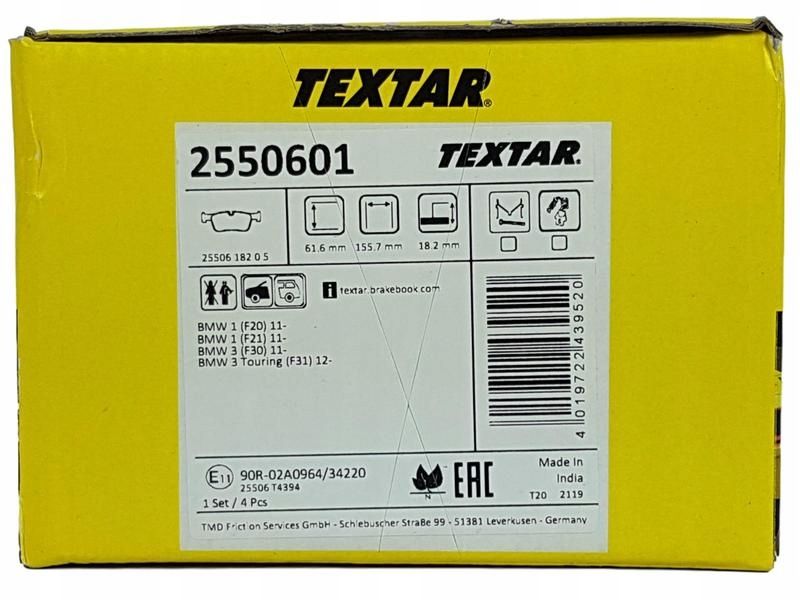 TEXTAR KLOCKI HAMULCOWE PRZÓD 2550601 BMW zdjęcie 11