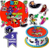 ZESTAW OPŁATEK NA TORT 20CM + 17 POSTACI - TEEN TITANS + IMIĘ 15CM 18CM
