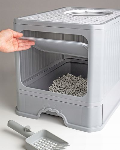 KUWETA DLA KOTA Z SZUFLADĄ ZAMKNIĘTA DUŻA KRYTA NA ŻWIREK TOALETA ŁOPATKA na Arena.pl