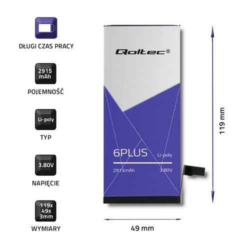 Qoltec Bateria do iPhone 6 PLUS | 2915mAh na Arena.pl
