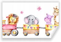 Fototapeta PREMIUM STRUKTURA ZMYWALANA dla dzieci pociąg ze zwierzętami