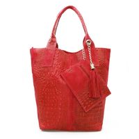 VERA PELLE torebka zamszowa shopper kroko z długimi rączkami V141 czerwona