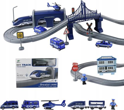 KOLEJKA ELEKTRYCZNA TORY POJAZDY MOSTY DOMKI POCIĄG WAGONY 92 elementów na Arena.pl