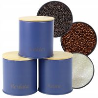 ZESTAW 3 POJEMNIKÓW KAWA HERBATA CUKIER STALOWE BAMBUSOWE NIEBIESKIE