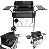 GRILL OGRODOWY WĘGLOWY METALOWE PÓŁKI KOŁA DUŻY RUSZT 53 X 34 CM