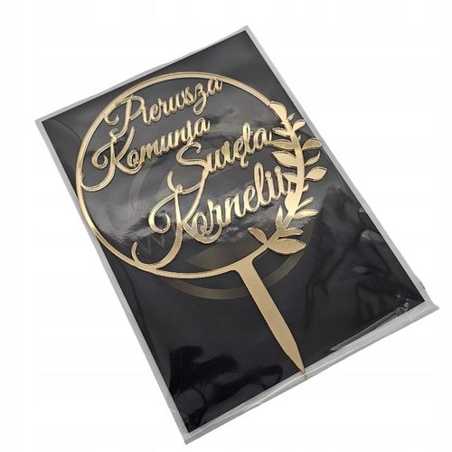 Topper na komunię z imieniem złoty Pierwsza Komunia IMIĘ złote lustro tort na Arena.pl