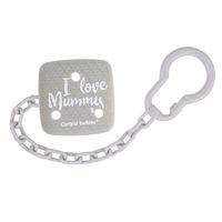 CANPOL Łańcuszek, zawieszka do smoczka uspokajającego I LOVE MUMMY szary