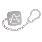 CANPOL Łańcuszek, zawieszka do smoczka uspokajającego I LOVE MUMMY szary